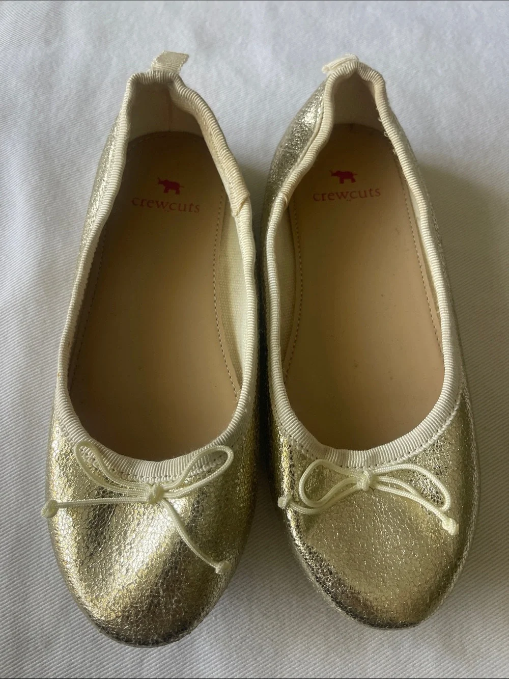 Crewcuts Size 13 Girls Shimmering Gold Bow Ballet Flats